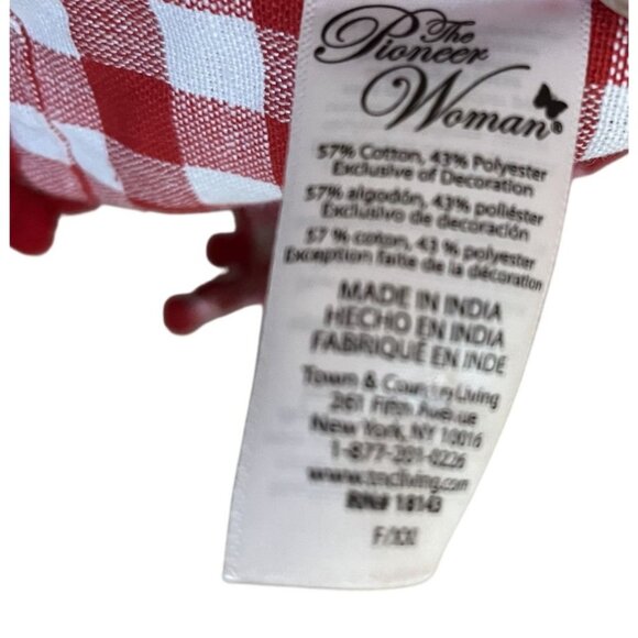 Two Pioneer Woman Red & White Pom Tassled Window Panels 34.5" gingham - Picture 2 of 13